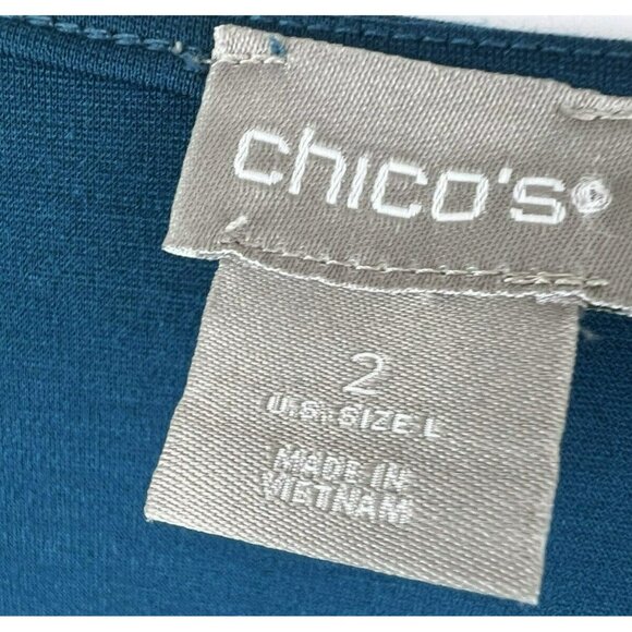Chico's Top L Solid Blue Long Sleeve Gathered Cuffs Pullover Rayon Spandex Nylon - Picture 2 of 6